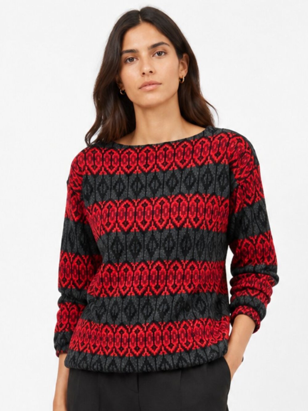 KITZBUHEL BY REN-DALE PURE BOTANY WOOL VINTAGE UNISEX GREY RED FAIR ISLE SWEATER